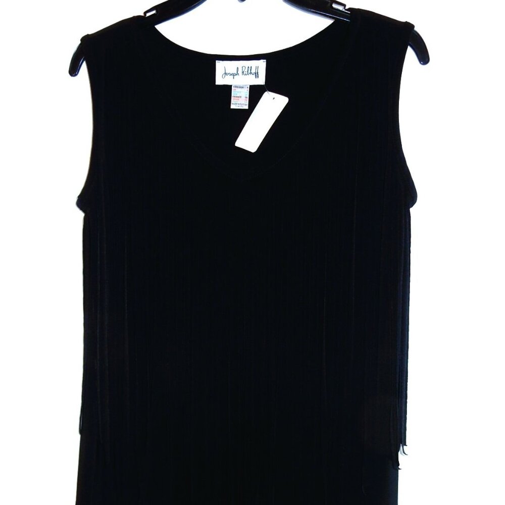 Joseph Ribkoff Black Fringed Knit Top in Size 6